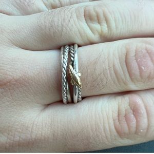 David Yurman Mixed Metal Cable & Smooth Stackable Ring Set — Silver and Gold